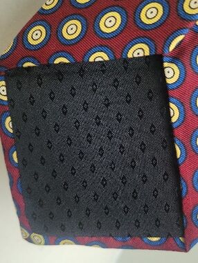 Vintage Cromley & Finch Burgundy Silk Tie with Yellow/Blue Circular Motif